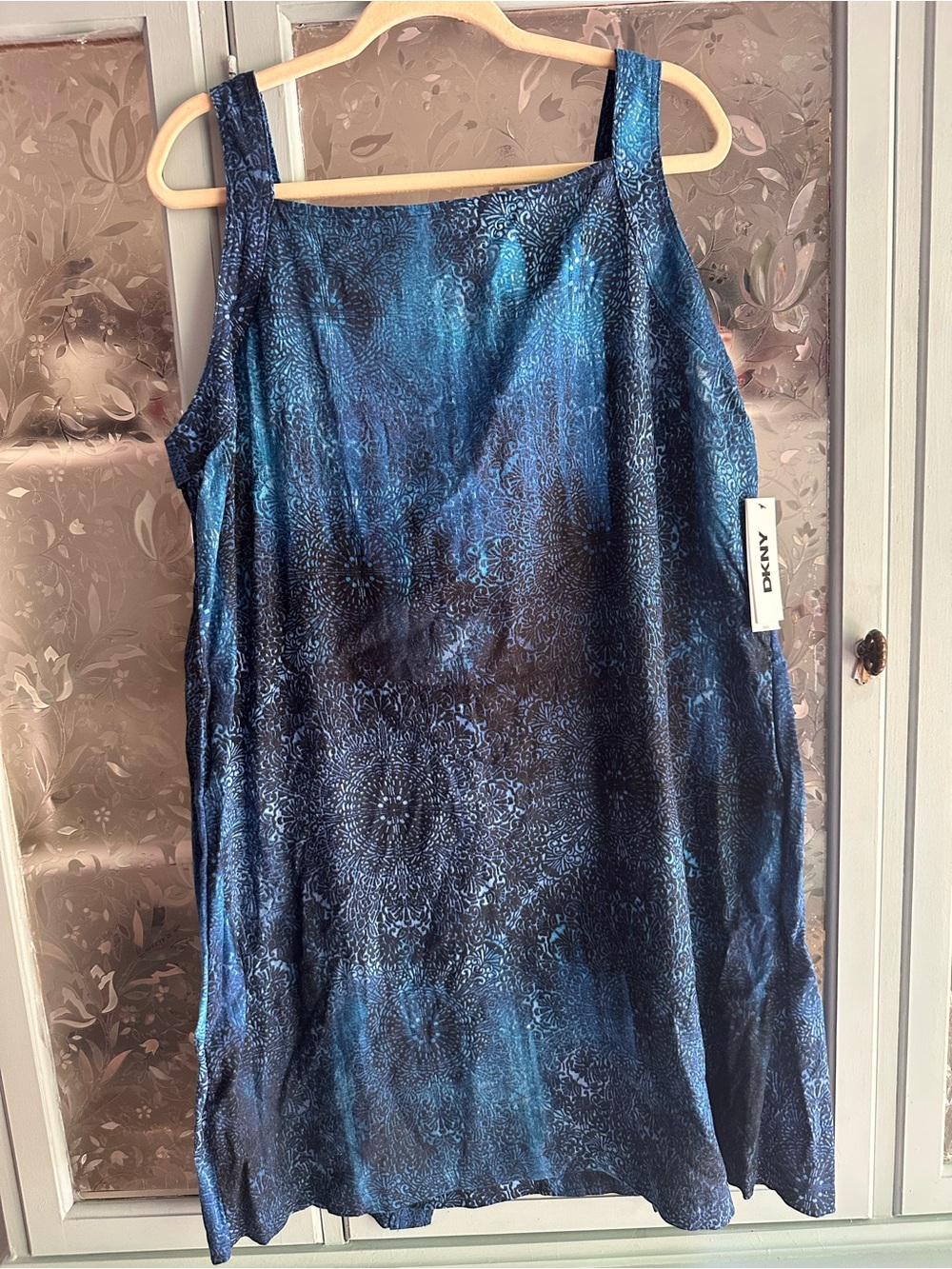 DKNY Blue and Black Printed Slip Dress